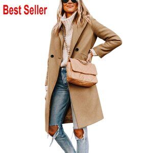 Winter Wool Peacoat Classic Notch Lapel Slim Fit Elegant Knee Length Coat